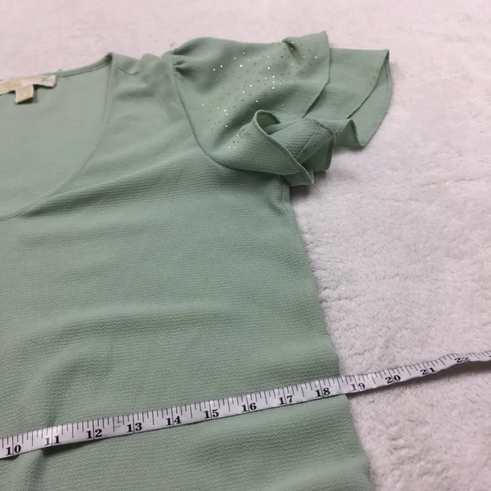 Michael Kors Peplum Blouse Top Size S Womans Green V-Neck Layered Flutter Sleeve - Picture 10 of 12